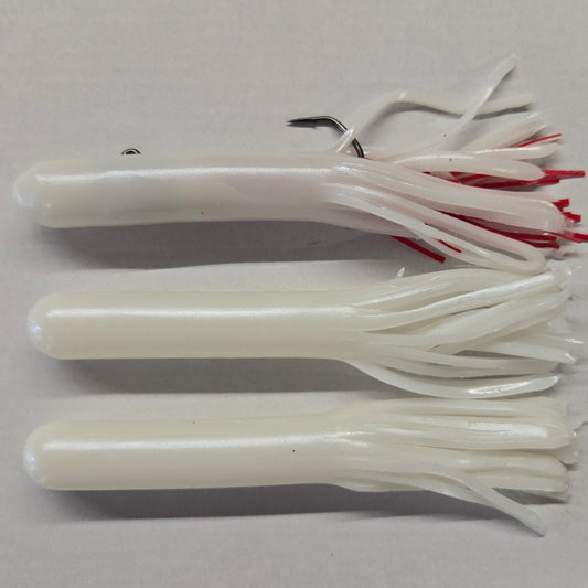 Pre-Rigged Red Skirt 6 Inch Pearl White Super Glow Tube