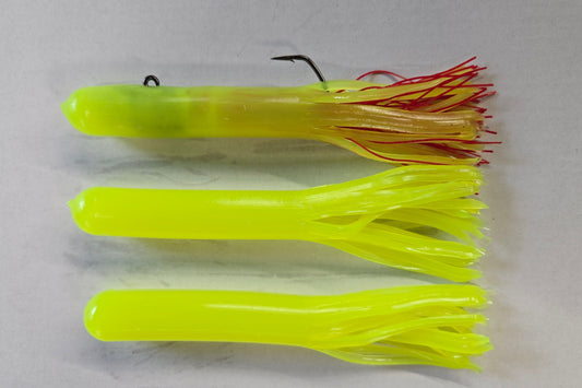 Pre-Rigged Red Skirt 6 Inch Chartreuse Super Glow Tube
