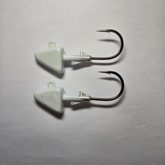 1 Ounce Lead Free White Glow 6/0 Mustad HD Jig - Qty 2